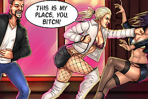 Nasty cartoon sluts fighting for a huge hard cock and the right to fuck it