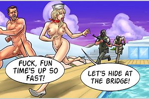 Fuck, fun time is up so fast! Let's hime my cartoon boobs at the bridge!