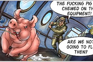 Porn toon starts with man trying to catch cartoon pig