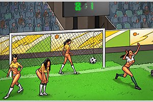 Hard porn games with cute busty bitches playing football