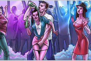 Mindless cartoon pussy game with drunk whore finger fucked in public