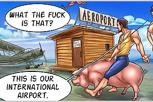 Hottie showing her nice cartoon tits to fellow on pig