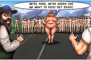 Horny cartoon girls with big tits showing off their pussies and asses at casting