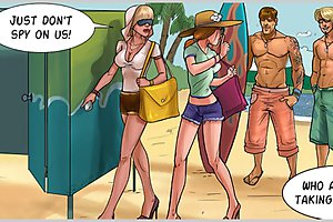 Awesome comic porn girls seducing muscled guys for hardcore beach orgy