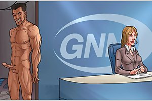 Sexy bitch attacked with big muscled cock in her TV studio in porn comics