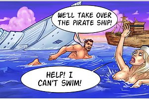 We will take over the pirate ship in this xxx cartoon game! Help, I can't swim!