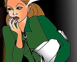 Young student girl shows her cartoon tits to professor