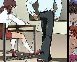 Hot cartoons with schoolgirl cheating her pussy under the desk