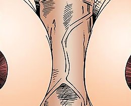 Cartoon sexy Megachick licking Nitroman superhero cock