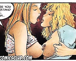 Cartoon sexy girl and her babysitter lick each over