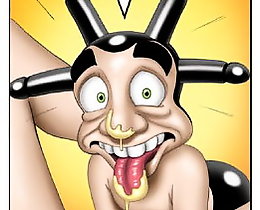 Adult Comics. Cun-man insert his head in the cartoon cunt