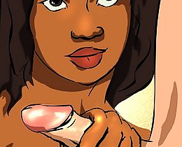 Ebony cartoon girl jerking white cock