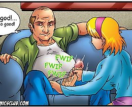 On this sexy cartoons young girl doing handjob