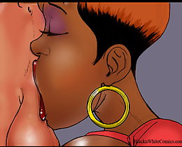Interracial cartoon. Chokolate woman's throat is filled with greater jizz load right from dirty white tool