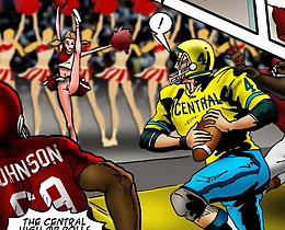 Cartoon porn. The central high Quarterback moves away from the pocket. This man looks a little embarrassed. He is attack difficult and rummages