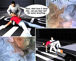 3D comic girl with pink hair blowjobing cock with her crazy wet tongue