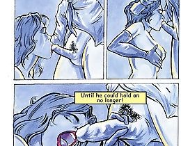 Different examples of oral cartoon porn, comic lesbians and group sex comics