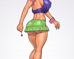John Persons the PIT comics. Youthful toon woman visiting men's room to receive practice in black tool stroking
