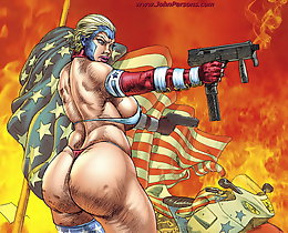 Tough interracial group sex with experienced female clothed like a superhero in john person comics