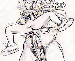 Cartoon sex sketch about two niggas and little white slut