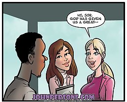 Mad John Persons cartoons presenting hardcore interracial threesome fuck with two charming beauties