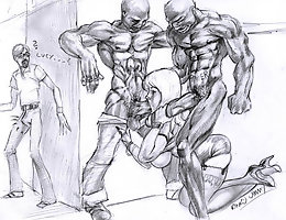 Cuckold comics. Single white whore and a couple of muscle ebony males appearing in fantastic cuckoldry experience